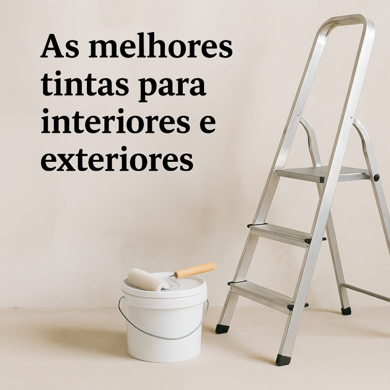 A imagem descreve o titulo do artigo, um fondo beige, uma escada, um baldo de pintura e um rolo de pintura