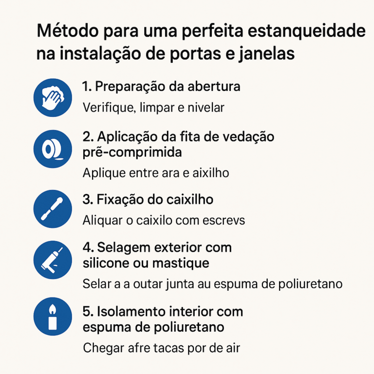 A imagem descreve o titulo do artigo e tambem as differentes etapes para realizar a estanquiedade das portas e janelas