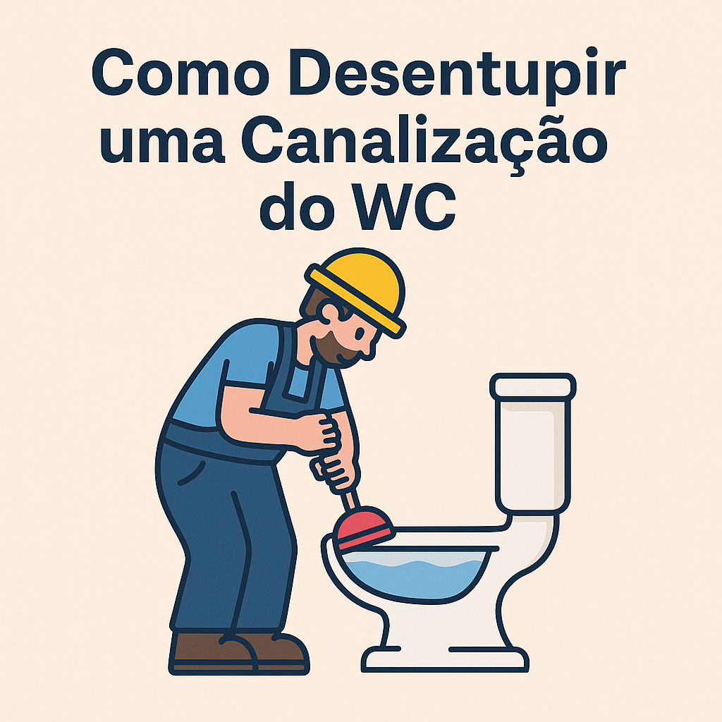 A imagem descrebe um trabalhador a desentupir uma sanita