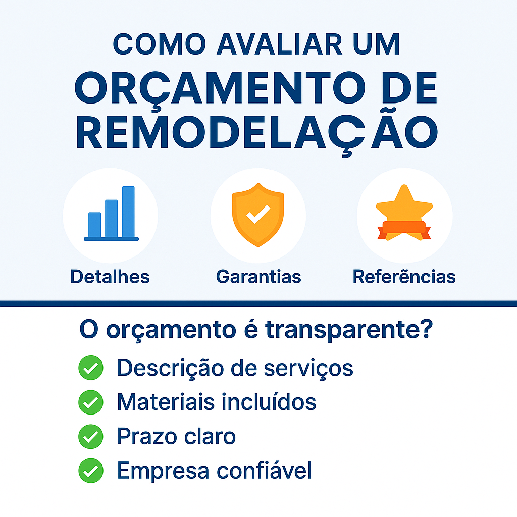A imagem descreve 3 pontes de um orçamento de confiança, a saber "Detalhes", "Garantias" e "Referencias"